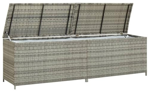Homgoday Gartenbox Auflagenbox Gartentruhe Aufbewahrungsbox Terrassenbox Gartenmöbel Garten Kissentruhe mit Deckel Gartenbox Aufbewahrung Poly Rattan 200x50x60 cm Grau