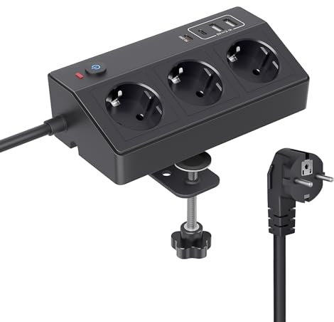 Tischsteckdose mit USB C PD 20W, 4000W/16A Steckdosenleiste Schreibtisch, STGAROT 3 Fach Mehrfachsteckdose 4 USB mit Schalter 2M Kabel, Überspannungsschutz Steckdose Tisch für Zuhause Büro, Schwarz