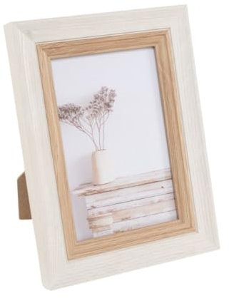 ROCKING GIFTS Marco de Fotos 10x15 Plástico Efecto Madera Blanca y Beige, Portafotos Decorativo Boho Rústico, 20 cm