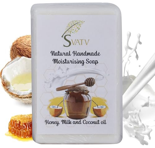 SVATV Honig Milch & Kokosöl Seife, handgemachte natürliche Körper- und Gesichtsseife für Damen und Herren, feuchtigkeitsspendend, 125g x 2