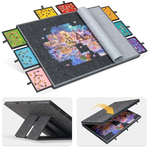 Lavievert Tavola puzzle inclinabile da 2000 pezzi con 8 cassetti colorati e copertura, tavolo pieghevole con cavalletto regolabile a 4 angolazioni