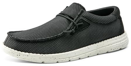 Bruno Marc Herr Breeze Slip-on Stretch Loafers Fritidsskor Lätta Bekväma båtskor, svart/vit, 47 EU