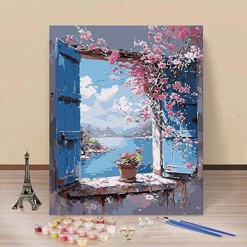 Malen Nach Zahlen Erwachsene Landschaft, Blume Malen Nach Zahlen für Erwachsene, DIY Ölgemälde Leinwand Set mit Pinsels und Farbe, Als Geburtstag Weihnachten Geschenk für Frauen Home Deko 20x30 cm
