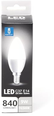 VoltShine Bombilla LED C37 E14 9W 6500K, ahorro energético, alta luminosidad, ideal para iluminación general en hogares y oficinas.
