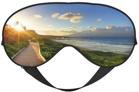 Pathway Sonnenuntergang in der Nähe von hellgrünem Druck, Seiden-Schlafmaske mit verstellbarem Riemen, Augenmaske, weiche Augenabdeckung, zum Ausblenden von Lichtern, für süßen Schlaf, Reisen,