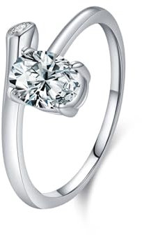 Epinki Eheringe 14 Karat Weißgold 585, Solitärring Trauringe 14K Gold Pärchen Ringe mit Moissanit Ovalschliff Echtgold Schmuck für Damen, Gr.47 (15.0)