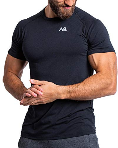 Natural Athlet Slim Fit Fitness T-shirt för män – lång snabbtorkande gym T-shirt – bodybuilding, styrketräning och sport, svart, 3XL