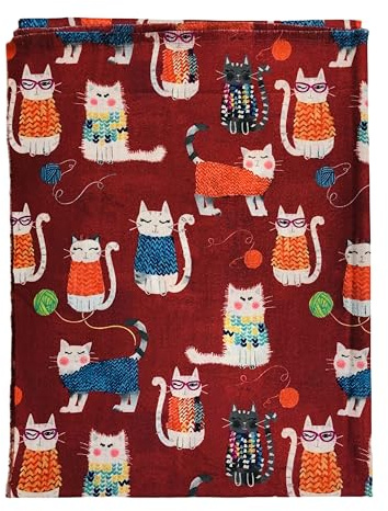 Walniverse Warmer Damenschal mit buntem Katzenmotiv, für Winter und Herbst, Geschenkidee für Frauen und Tierfreunde, 200x70 cm