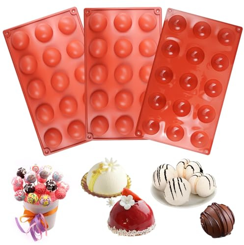3 Stück Silikonform Halbkugel Backform mit 15 Vertiefungen | Hemisphere Pralinenform Silikonform Kugel,Non Stick Halbkreis Silikonform,Chocolate Bomb Moulds,Silicone Backform für Mousse