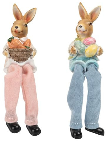 Ideen mit Herz Hasenpaar mit Schlenkerbeinen | Deko-Figuren | Kantensitzer | Kantenhocker | Osterdeko | Höhe sitzend 9,1 cm