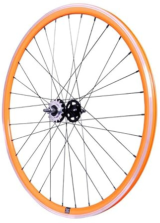 cyclingcolors 1x Fahrrad Hinterrad Felge Komplette Rand Radius Nabe für Fixie-Fahrrad Singlespeed Größe 700 (13-622) TubeType Festes Kettenrad 16 Zähne Flip Flop Aluminium Orange