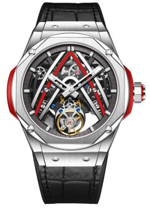 JDLERMY Orologio da uomo con movimento Tourbillon volante con quadrante a diamante automatico a carica automatica orologio meccanico in vetro zaffiro da lavoro doppio lato cavo impermeabile orologio
