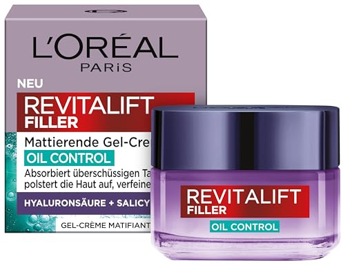 L'Oréal Paris Revitalift Filler matt gelkräm olja kontroll – ansiktskräm med hyaluronsyra och salicylsyra mot fet hud, 50 ml