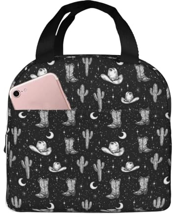GVYGVY Insulated Lunch Box for Women Men - Cowboy Boots Hat Print Small Lunch Bag Women, Adult Cooler Tote Box Bag Insulated for Work Gym Travel with 8x5 Inch Front Pocket