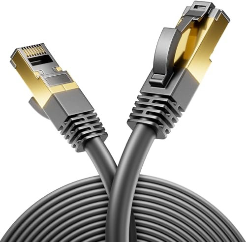 deleyCON 1,5m Câble LAN Ethernet Gigabit CAT8 en Cuivre (40 Gbit/s, Blindage S/FTP) - Câble Patch RJ45 PoE Compatible CAT8/CAT7/CAT6 pour PC, PS5, Routeur, Modem, TV, Switch & Portable - Noir