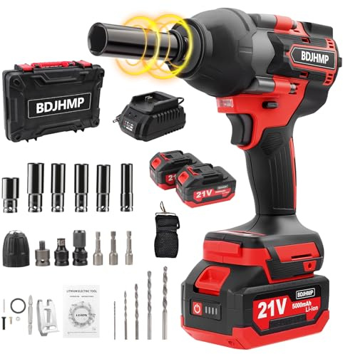 Cordless Impact Wrench 1/2 Inch, 1500 N.m/1106ft-lbs Brushless Impact Gun Compatible with Makita 18V Batteries, 3000 RPM High Torque Electric Power Impact Driver Set for Car Home (Red With Battery)