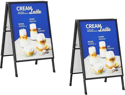2 PCS A1 A Frame Pavement Signs, Double-Sided Sandwich Board Signs, Foldable Heavy Duty Slide-in Sidewalk Signboard, for Restaurant, Bar, Museum, Frame Only