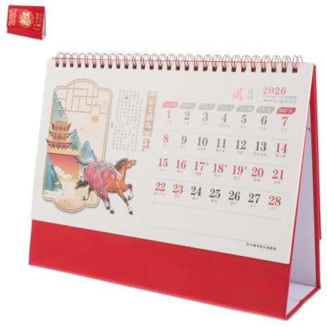 TOPBATHY Calendrier de bureau chinois à rabat avec gaufrage doré traditionnel chinois pour la décoration de bureau et d'intérieur améliore la productivité et la planification