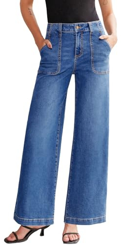 Sidefeel Womens Wide Leg Jeans High Waisted Stretchy Straight Leg Baggy Denim Pants with Pockets Light Blue Size 4