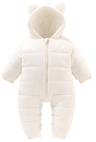Generisch Giacca trapuntata Neonato Ragazzi Inverno Caldo Tuta Da Neve Orecchie Orso Tuta con Cappuccio Piumino Pagliaccetto Imbottito Outwear Giacca Abbigliamento Ragazzo 74, bianco, 12-18 Mesi