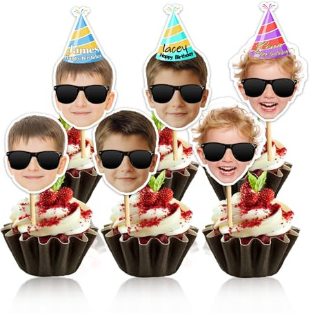 Uniqora 12PCS Personalised Face Cut Out Cupcake Toppers,Custom Face Cupcake Toppers,Unique Party Picks for Birthday Parties, Weddings, Events, and Celebrations. (Style 1)