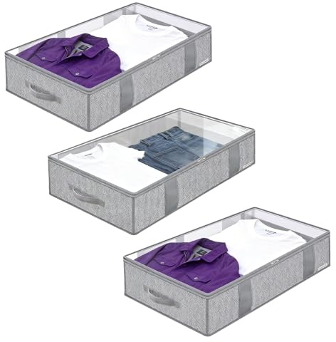 Rieoany 3 Piezas Bolsa Ropa Almacenaje 75L, Bolsa Almacenamiento Plegable con Ventana Transparente, Almacenaje Bajo Cama, Organizador Armario para Guardar Ropa, Sábanas, Mantas y Zapatos