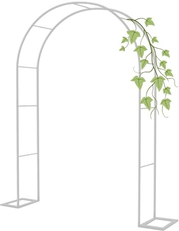 Arco de jardín de metal de 2,2 m, enrejado alto para plantas trepadoras, hiedra y clemátide, soporte de decoración al aire libre, marco blanco (80 x 200 cm)