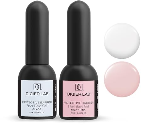 DIDIER LAB - Fiberglas Gel Nägel Base Coat Set - Glass & Milky Pink - Starker Unterlack für Nägel mit Vitaminen und Mineralien - Selbstnivellierendes Soak Off Gel für UV Nagellack - 2x10ml