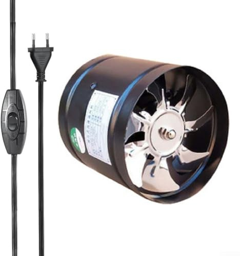 Ventilador extractor de metal de 100 mm, ventilador de ventilación de conducto de velocidad para cocina, baño, oficina, taller, eliminación de humo de flujo de aire (negro)