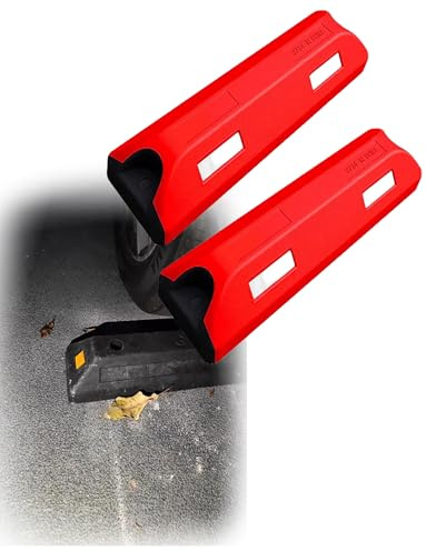 Generico Confezione da 2 Fermi di parcheggio, fermaruota con Vetro Riflettente Giallo diffuso, for Pavimenti di Garage e ausili for Il parcheggio di Camion(Red)