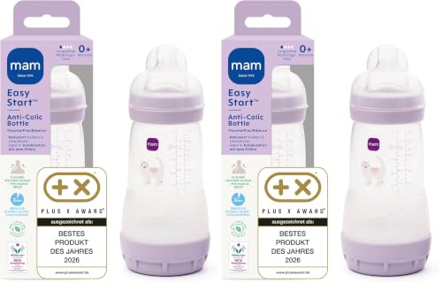 MAM Easy Start Anti-Colic Babyflasche | 0+ Monate | Milchflasche für Neugeborene | 94% Akzeptanz | Weniger Koliken | stillfreundliche Baby Trinkflasche | Sauger Gr. 1 | 260ml | Katze (Packung mit 2)