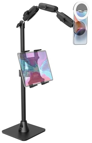 ARKON Mounts Remarkable Creator Pro+Plus Overhead Content Creation Mount with Magnetic Phone Holder, Tablet Mount, LED Ring Light, and Adjustable Filming Arm (Black)