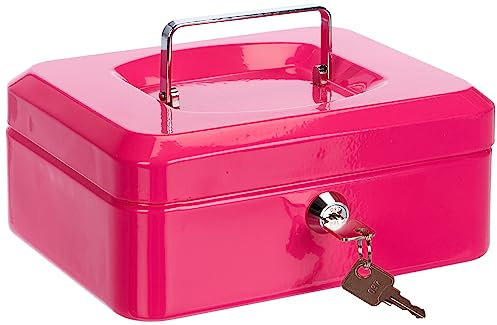 PAVO Premium-Geldkassette aus Metall mit 2 Schlüssel und abnehmbaren Tablett, 20,30 cm (8 Zoll) – pink-p rose