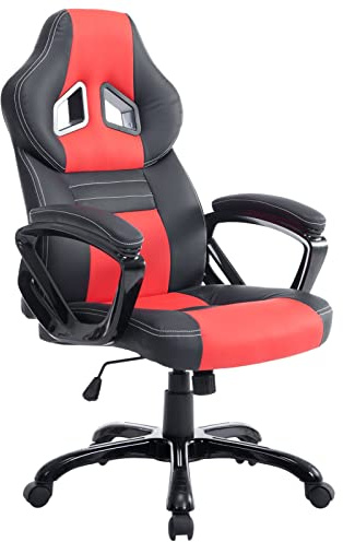 CLP Racing Gaming Bürostuhl Pedro XL I Höhenverstellbarer Chefsessel Mit Kunstlederbezug I Gaming Stuhl Mit Bis 150 KG Belastbarkeit, Farbe:schwarz/rot