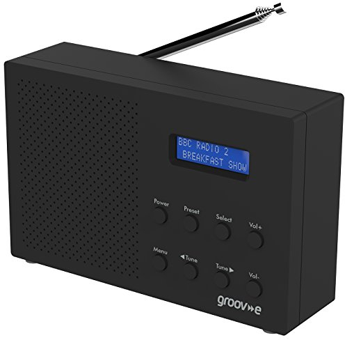 Groov-e Paris DAB & FM Digital Radio - Built-In Alarm Clock & Bluetooth Connectivity - LCD Display - Mains or Battery Operated - Portable Radio - 20 Preset Stations - Black