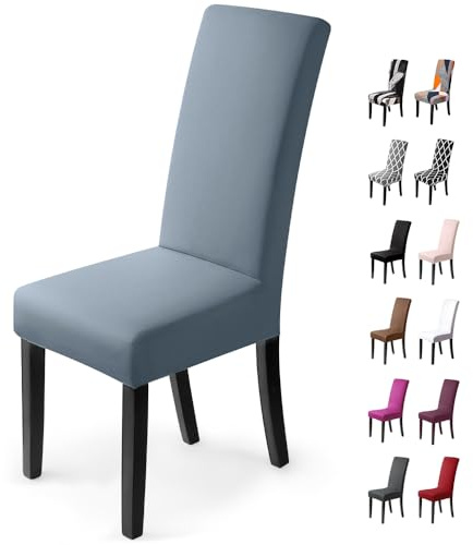Coprisedie con schienale 6pezzi Elasticizzato Copertura della sedia bi-elastico per una misura universale, Coppia spandex Coprisedia molto facile da pulire e di lunga durata(Confezione da 6,Fog-Blu)