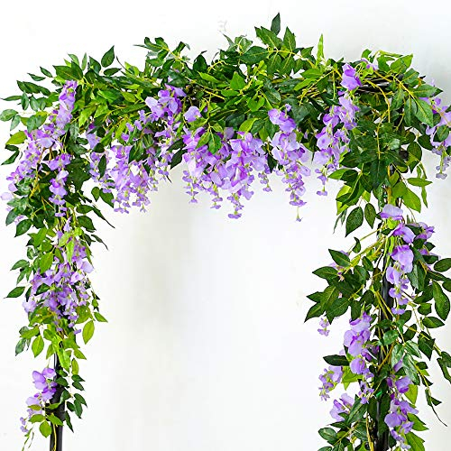 Warmiehomy Wisteria Artificial Flowers 2x7ft Wisteria Hanging Vine Garland Fake Flowers Garlands DIY Flower Decoration for Ceremony Hone Wedding Christmas & New Year Party Decoration Purple
