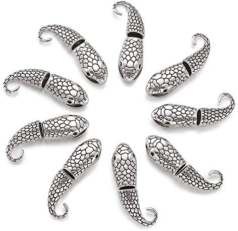 Pandahall Knebelverschlüsse tibetische Legierung, 10 Set# Silver Snake Clasps, 23x12x9mm