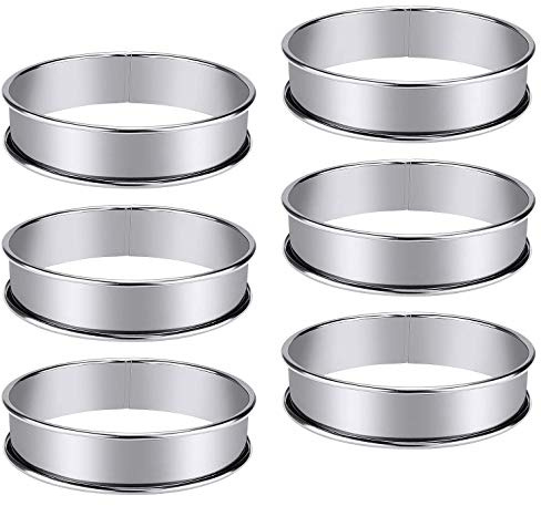 Fhdpeebu 6 Pcs Stainless Steel Cake Circle Muffin Tart Rings Metal Mold Double Rolled Crumpet Bakeware Homemade Circular Pastry Kitchen Baking Tool, 10.5cm Diameter