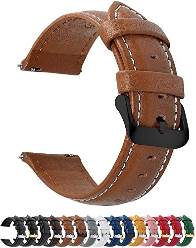 Fullmosa 12 färger Klockarmband 20mm Läderarmband för Smartwatch | Vintage-reservarmband med snabbspänne och spänne i rostfritt stål, ersättningsarmband för män och kvinnor
