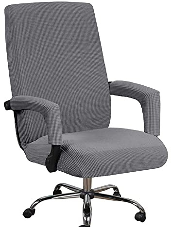 Bestenrose Bürostuhl Bezug Bürostuhlabdeckung für Die Sitzfläche Elastische Stuhlhussen mit Armlehne Hussen Bezüge Elastische Waschbar Stuhlhussen Set für Bürostuhl Computerstuhl (X-Large, Grau)