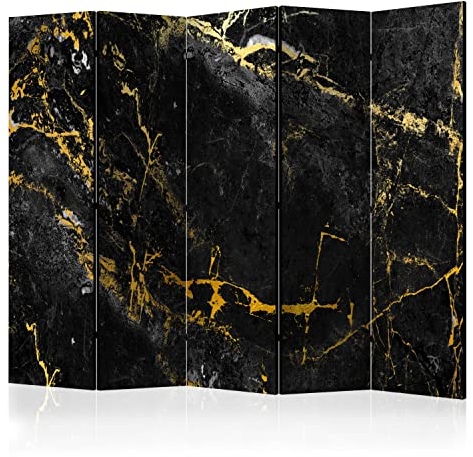 murando - Paravent Raumteiler Innen Steinwand 225x172 cm 5-teilig Einseitig Raumtrenner Trennwand Holz Sichtschutz Spanische Wand Raum Abtrennung Marmoroptik Abstrakt 3D golden schwarz f-C-0461-z-c