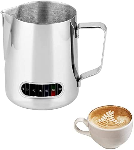 ABchat Milk jug Milk Pitcher Stainless Steel for Latte Art 600ml with Temperature Scale Milk Whisk Jug Drink Pitcher Coffee Pitcher with Thermometer Heat Resistance Practical Design and Durable