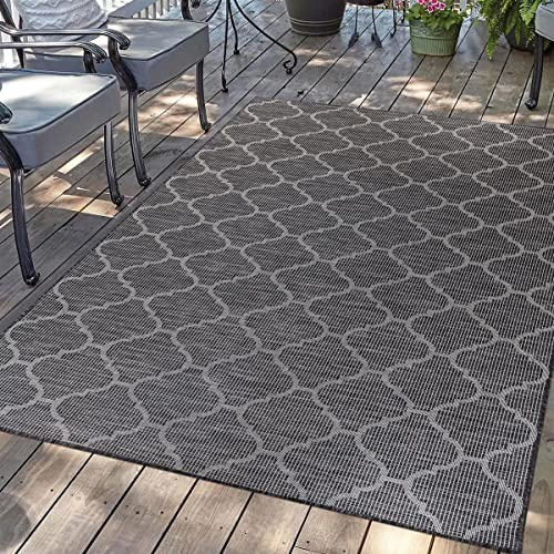 carpet city Outdoor Teppich Terrasse Wetterfest - 120x170 cm - Balkonteppich Schwarz - Marokkanisches Muster - In-& Outdoor Teppiche für Veranda, Garten, Küche, Bad oder Wohnzimmer