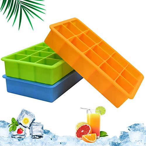 Eiswürfelformen 3 Stück, leicht zu lösende, flexible Silikon-Eiswürfelform, 15 Würfel pro Form für Cocktails, Whiskey, Getränke und Wasser, BPA-frei (gemischte Farben)
