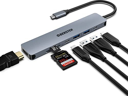 OBERSTER USB C Hub Dual Monitor, 7 in 1 Multiport USB C Dock 4K HDMI Output, USB 3.0, 100W PD, SD/TF Card Reader USB C Adapter Compatible with MacBook Pro/Air/Surface Pro 8 and Other Type C Devices
