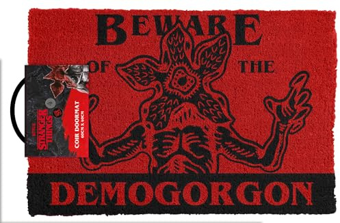 Stranger Things dörrmatta (Beware Demogorgon Design) 40 cm x 60 cm inomhus- och utomhusdörrmatta och kokosmatta - officiella varor, 60 x 40 cm