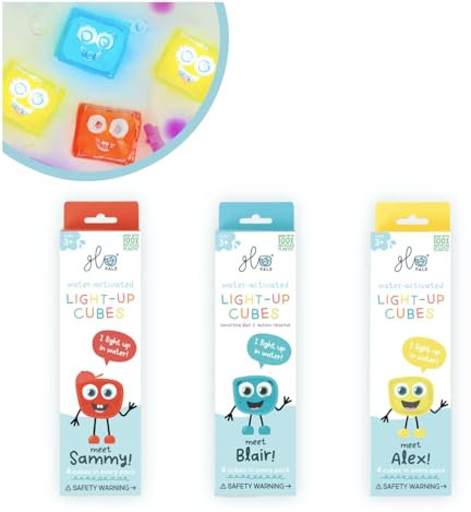 Glo Pals Water-Activated Light-Up Bath Toy Cubes, 3 Colors, 12 Pack