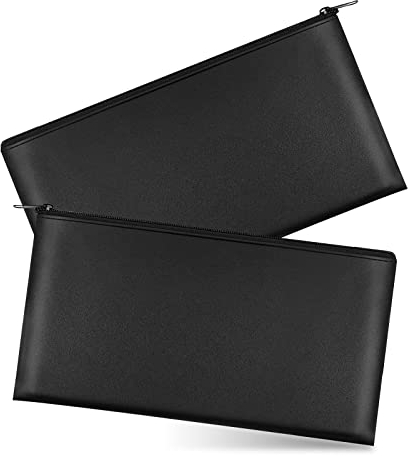 2 Stück Banktasche, Bankmappe mit Reißverschluss, Geldtasche, für Bargeld, Rechnungen, Dokumente, Kosmetika und Reisezubehör, Schwarz