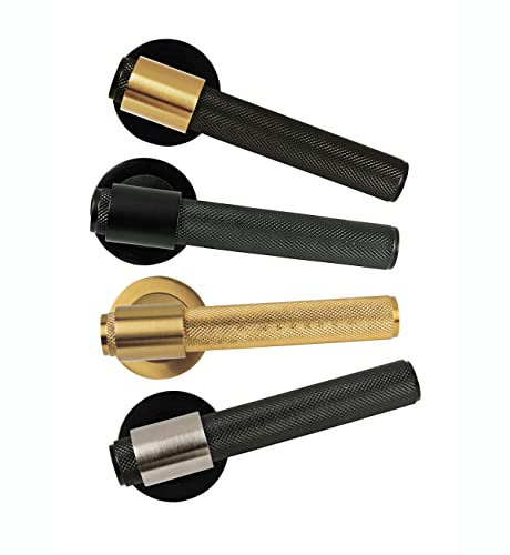 HANDLESTORE Knurled Lever on Rose Door Handles – Matt Black with Satin Nickel Loop, Pair – Modern Interior Door Handle Set